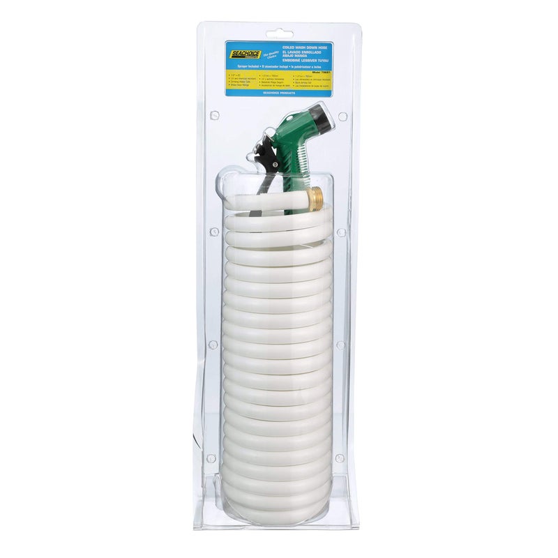 Seachoice Coiled Washdown Hose w/ Sprayer and Brass Fittings, 25 Ft., White - Image 3